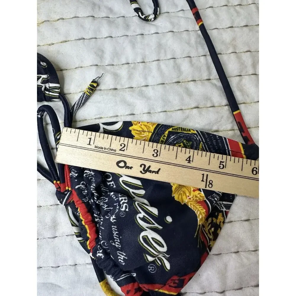 Vintage Budweiser Triangle String Bikini Top Only King Of Beer Bud Navy Swim - Picture 7 of 13